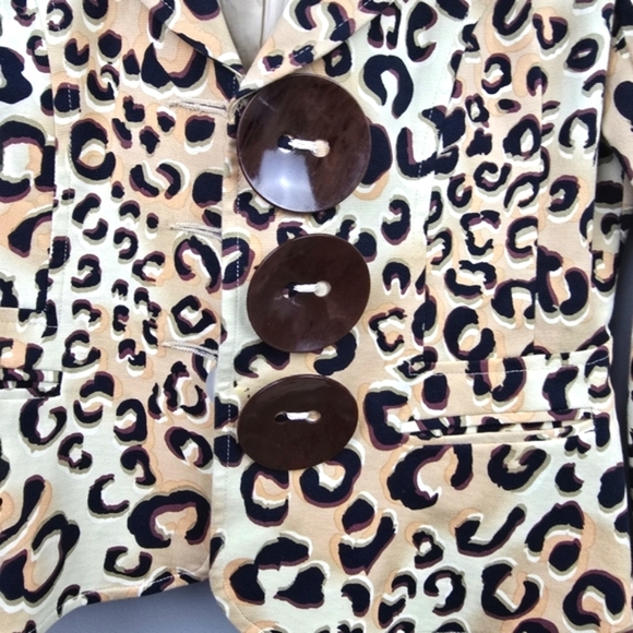 NANETTE LEPORE‎ Leopard Print Blazer 3/4 Sleeve Beige Artsy Buttons Womens Sz M - Picture 7 of 13